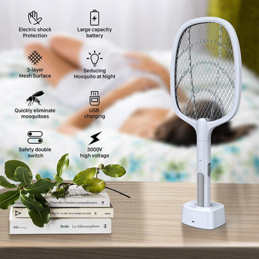 ⚡ Electric Rechargeable Mosquito Killer Racket | High-Power Bug Zapper Bat with LED Light 🦟🔋